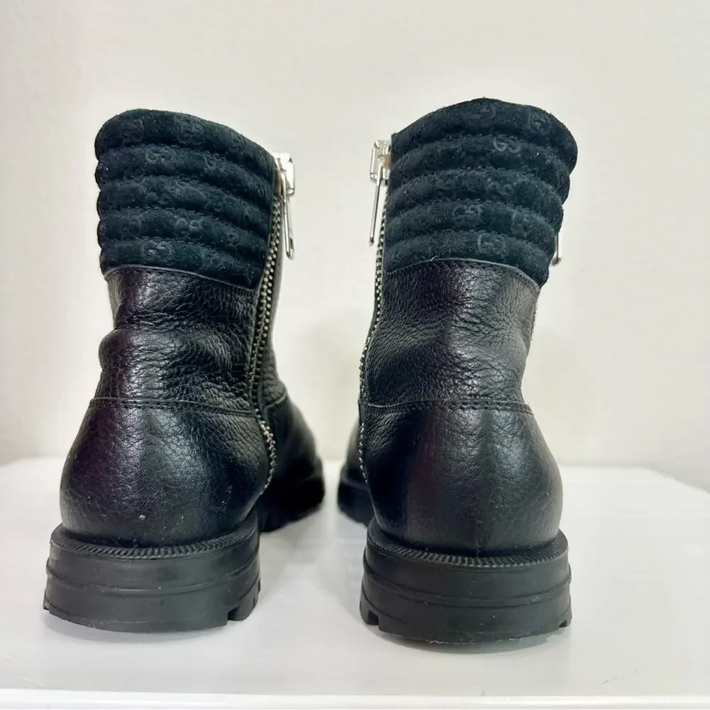 Gucci GG Black Leather Ankle Booties Women's Size 38 Moto Boots